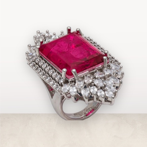 Luxury Oversized Simulated Mozambique Pink Ruby Ring Sz 7 - Picture 12 of 16